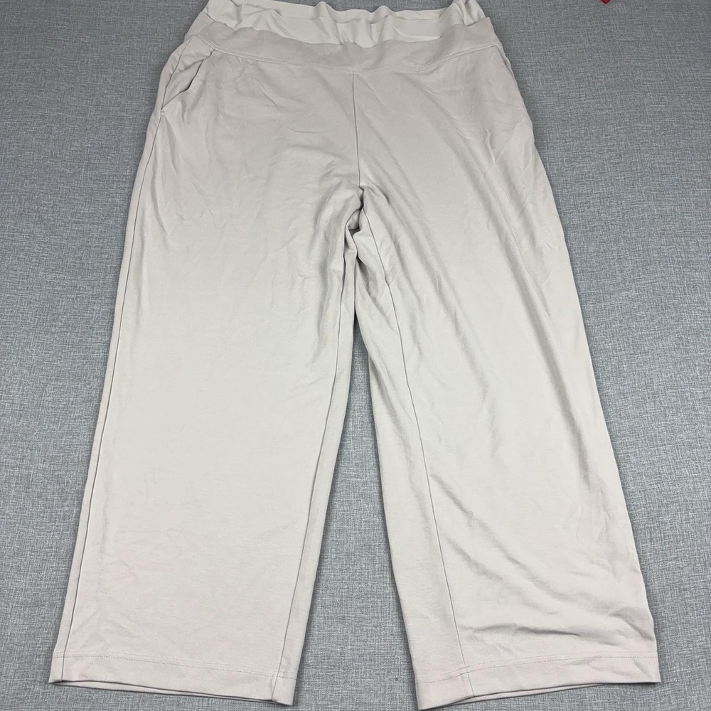 Athleta Seasoft Wide Leg Crop Pants Womens 2X Beige Tencel Modal Stretch Yoga